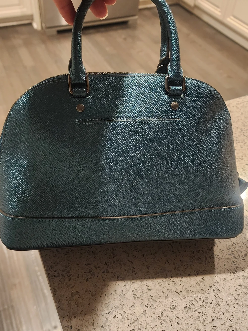 NOT FOR SALE Coach Metallic Dark Teal Saffiano Leather Satchel with Chain Detail